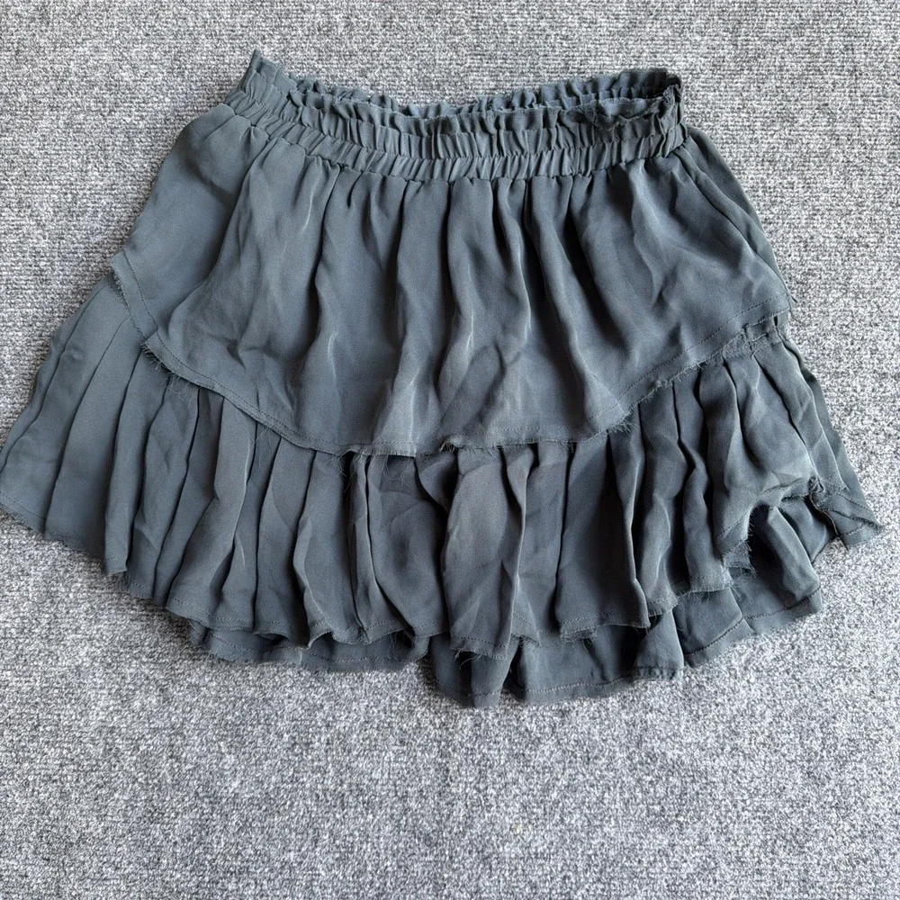 LoveShackFancy Ruffle Mini Skirt Dark Gray 100% Silk Size 2